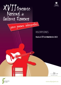 Cartel del Concurso Nacional de Guitarra Flamenca para Jóvenes Intérpretes. JPG de 707 KB | Ampliar en ventana nueva | Diputación de Jaén