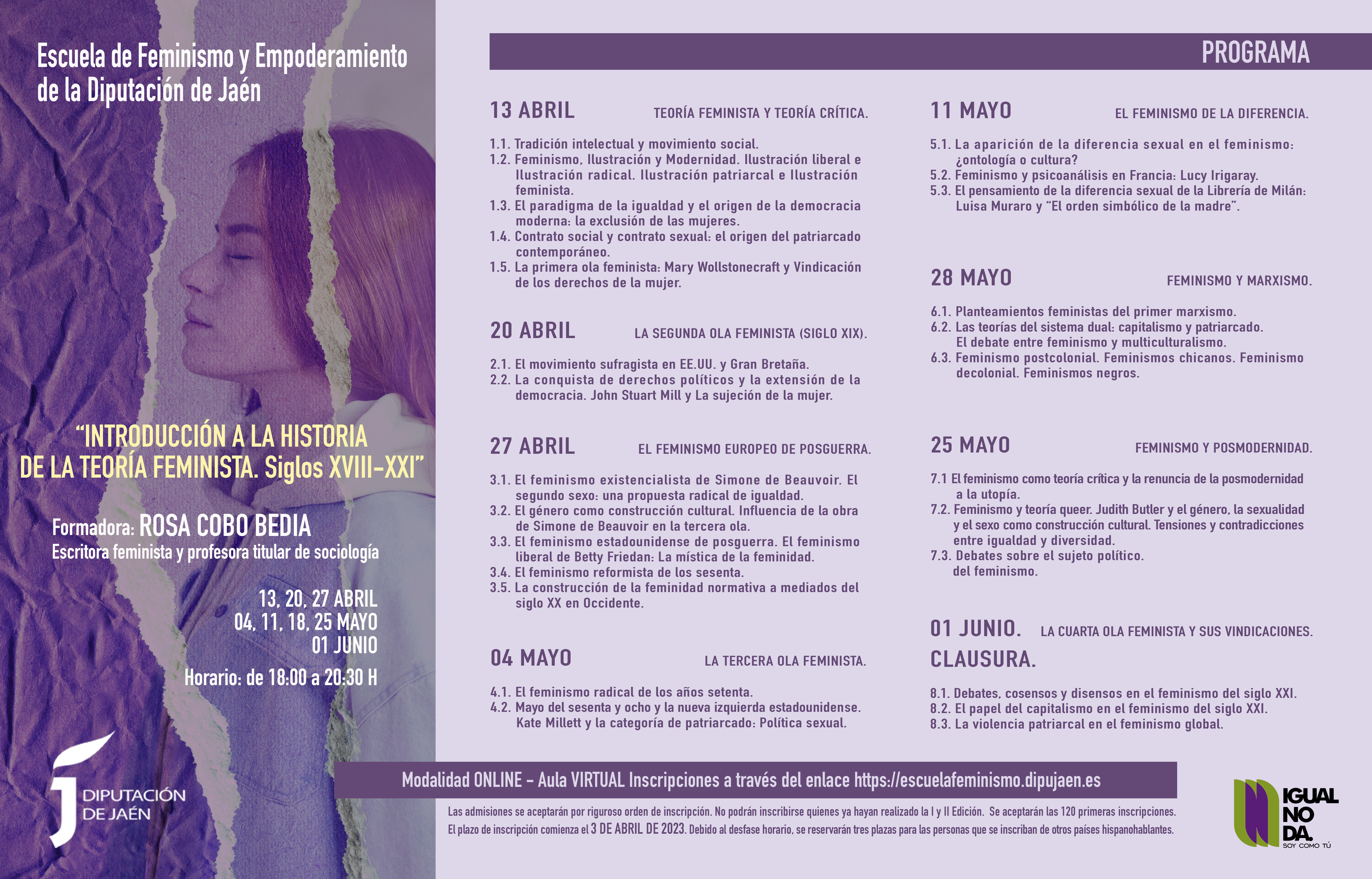 Programa escuela de feminismo [JPG de 5,83 MB] | Diputación de Jaén | Ampliar imagen
