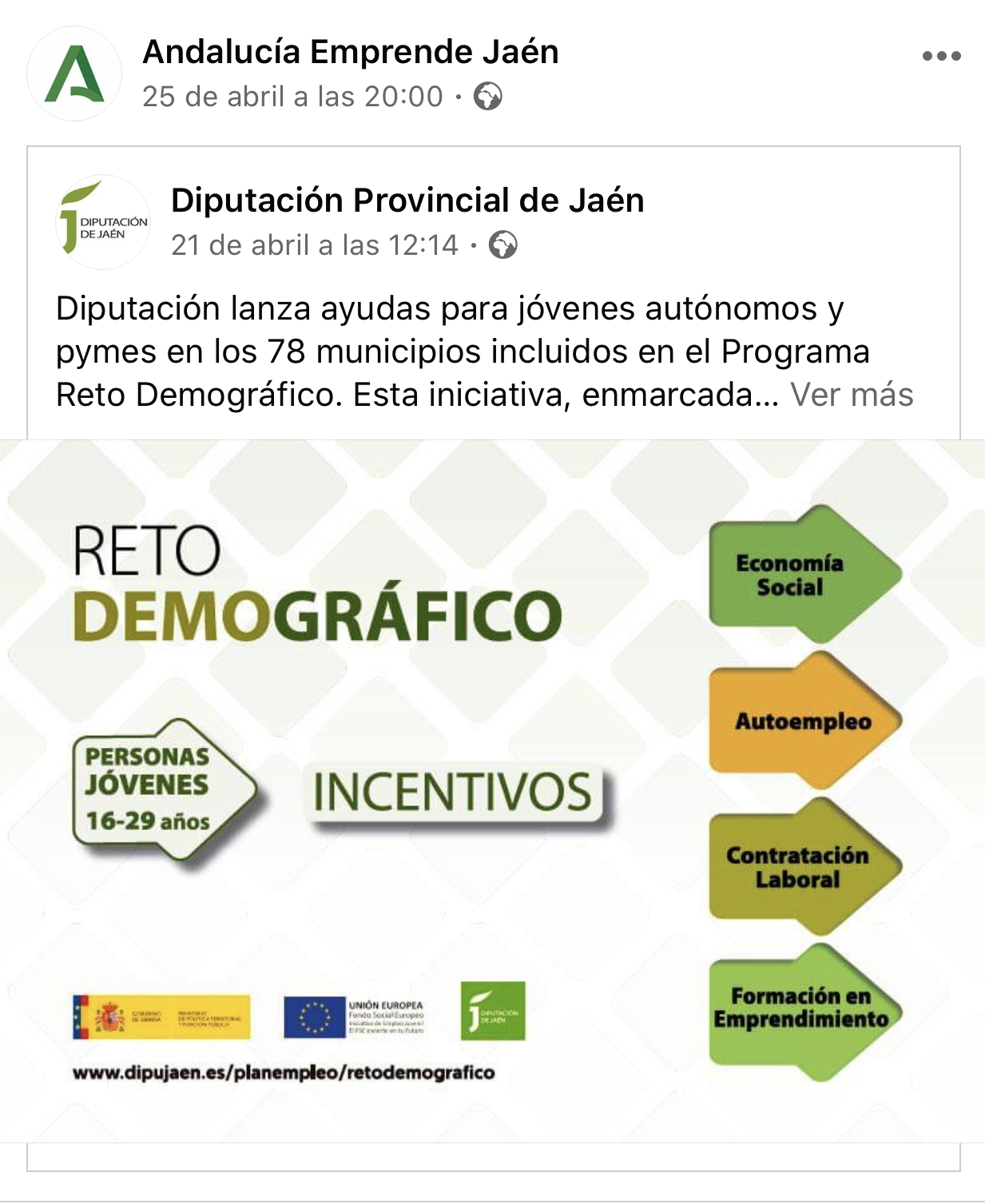 Pulsa para ampliar la imagen: Andalucía Emprende en Facebook