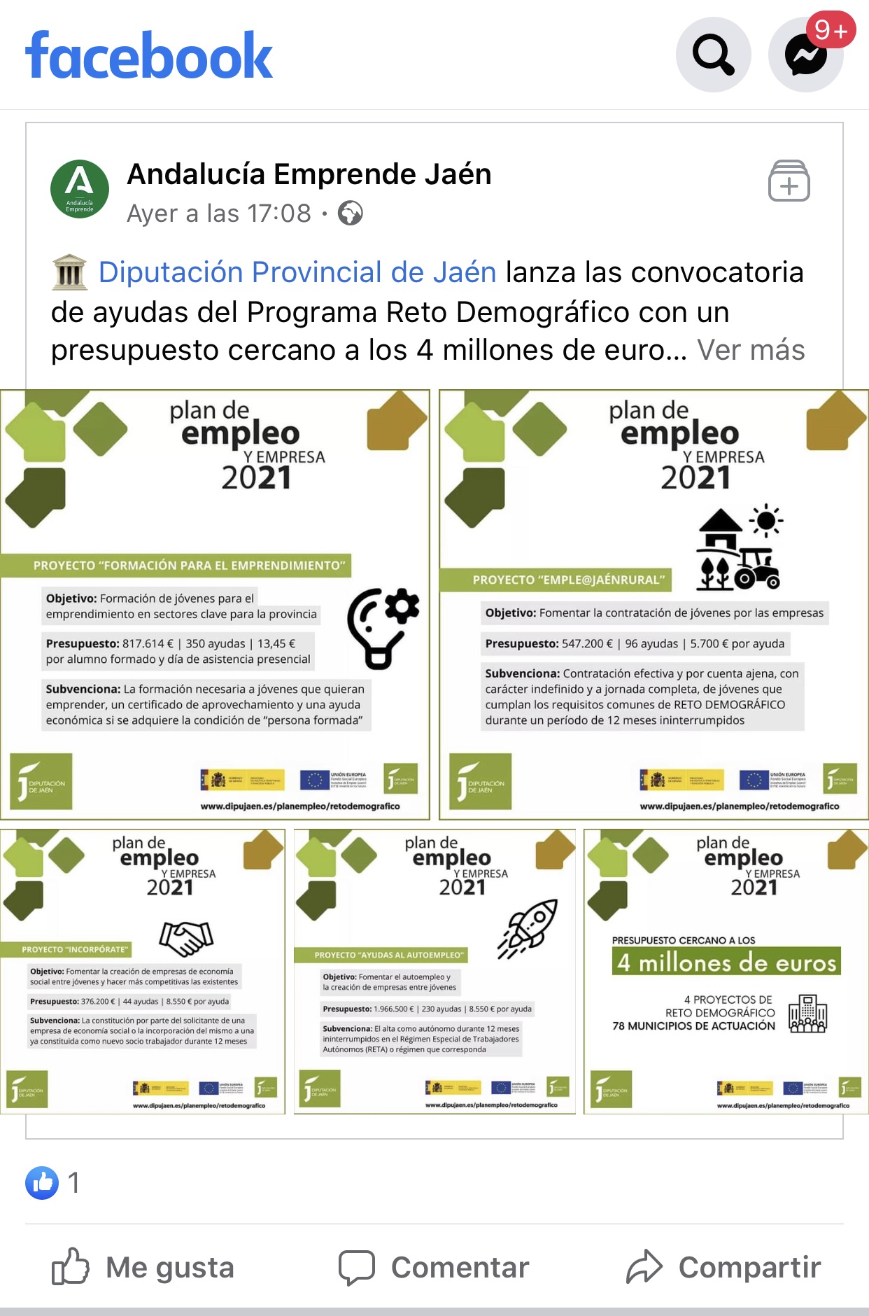 Pulsa para ampliar la imagen: Andalucía Emprende en Facebook