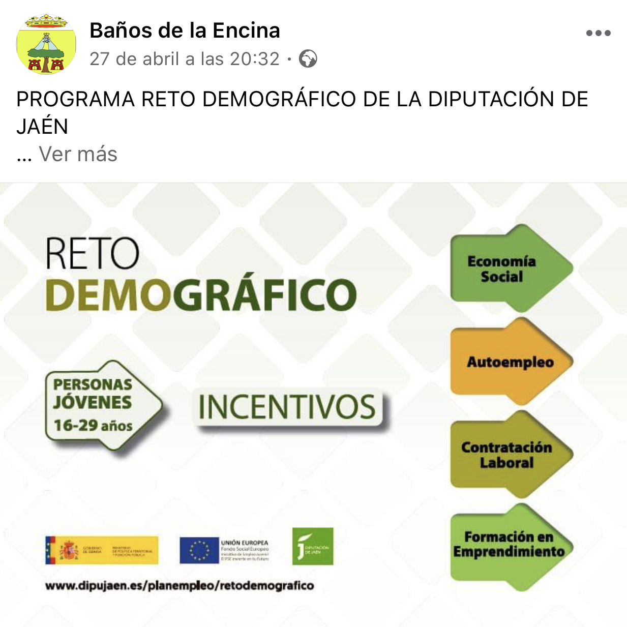 Pulsa para ampliar la imagen: Ayuntamiento de  Baños de la Encina en Facebook