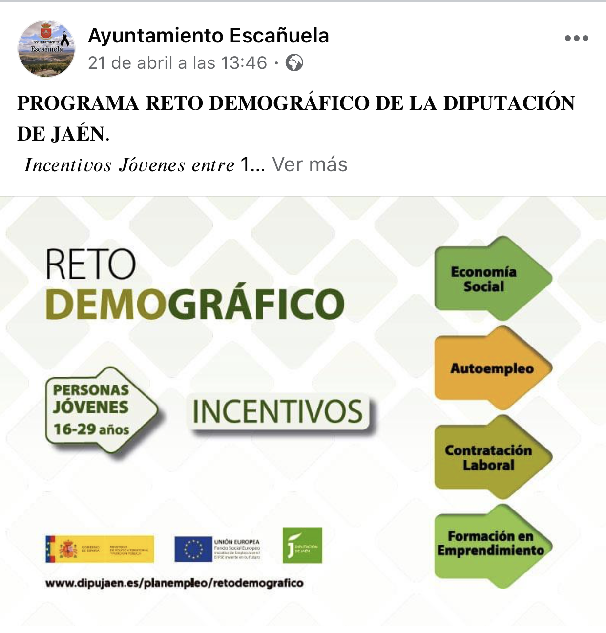 Pulsa para ampliar la imagen: Ayuntamiento de Escañuela en Facebook