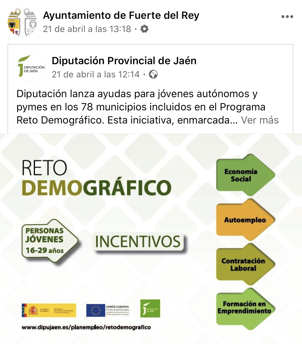 Pulsa para ampliar la imagen: Ayuntamiento de Fuerte del Rey en Facebook