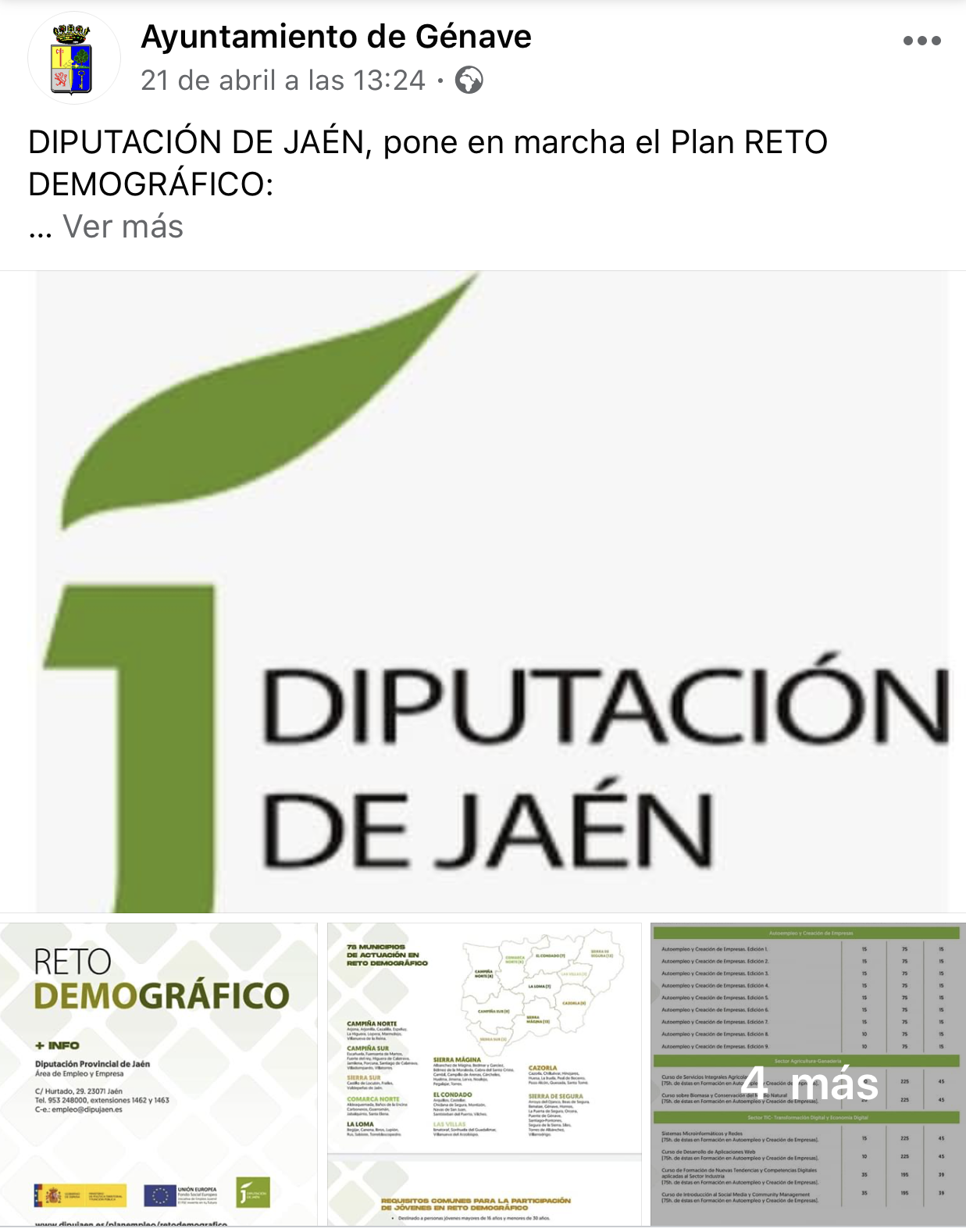 Pulsa para ampliar la imagen: Ayuntamiento de Génave en Facebook