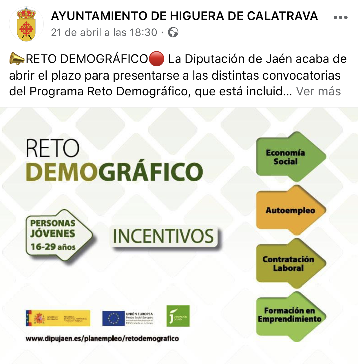 Pulsa para ampliar la imagen: Ayto. Higuera de Calatrava en Facebook