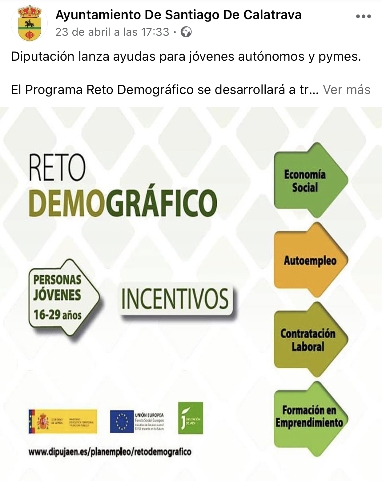 Pulsa para ampliar la imagen: Ayuntamiento de Santiago de Calatraba en Facebook