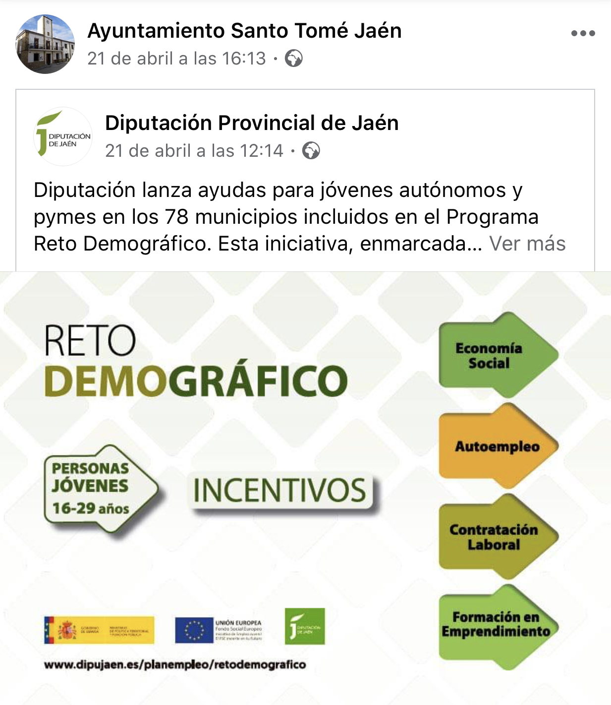 Pulsa para ampliar la imagen: Ayuntamiento de Santo Tomé en Facebook