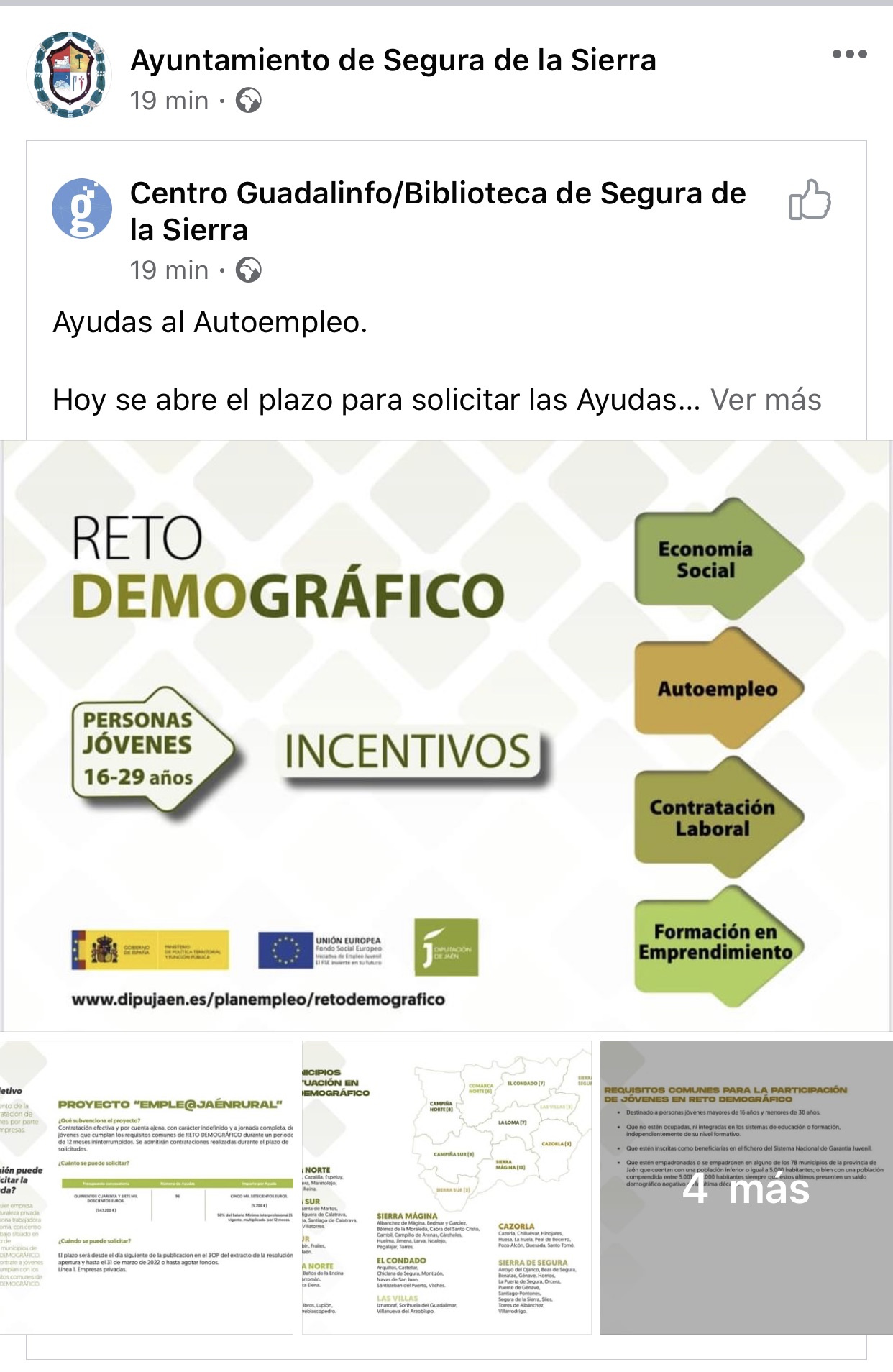 Pulsa para ampliar la imagen: Ayuntamiento de Segura de la Sierra en Facebook