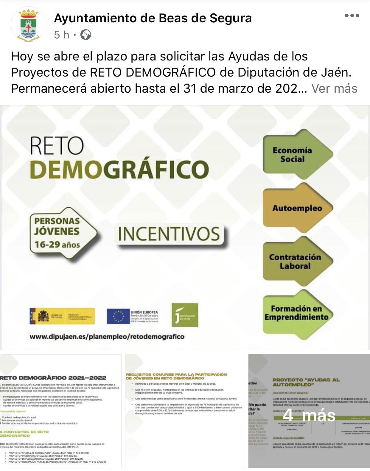 Pulsa para ampliar la imagen: Ayuntamiento de Beas de Segura en Facebook