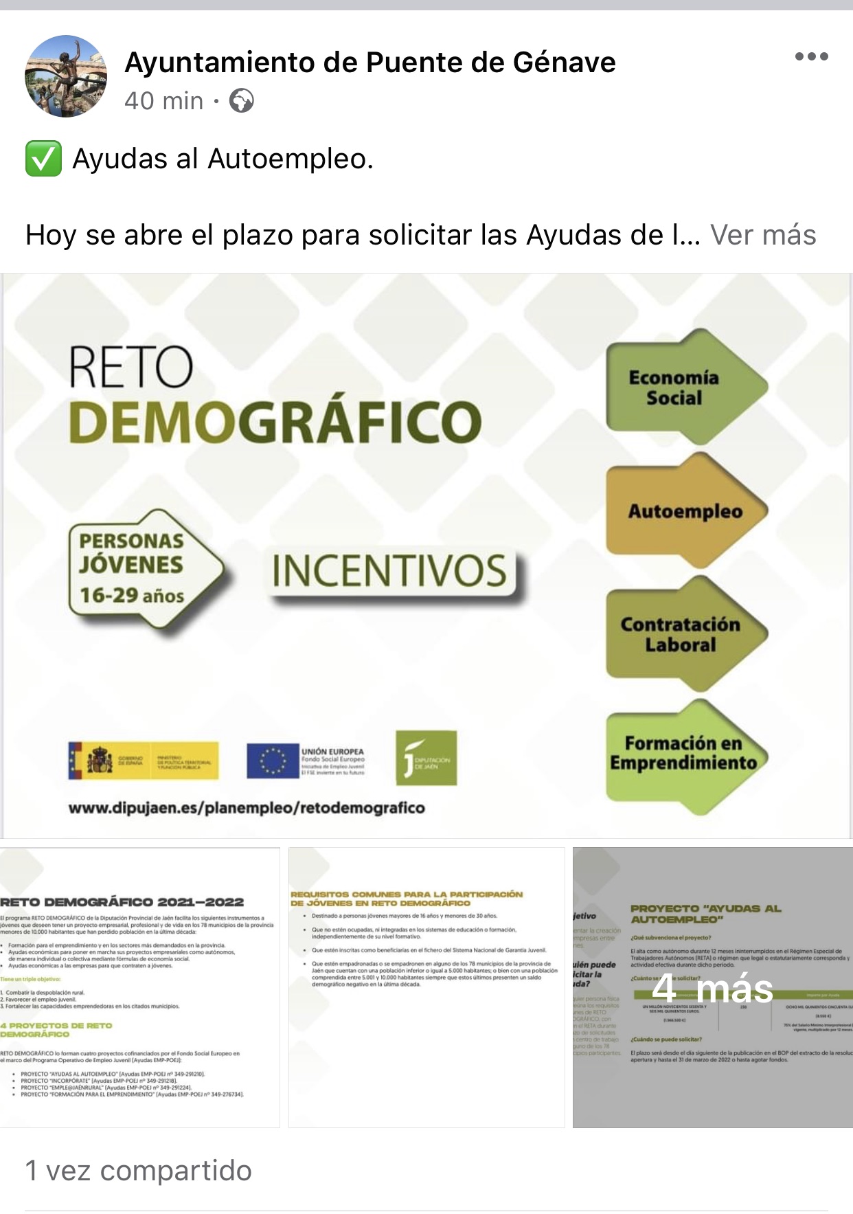 Pulsa para ampliar la imagen: Ayuntamiento de Puente de Génave en Facebook