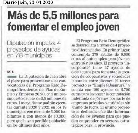 Pulsa para ampliar la imagen: Diario Jaén 22-04-2020